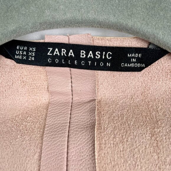 Zara Basic Baby Pink Vegan Faux Leather Moto Boho Button Cropped Blazer Size XS - Picture 5 of 12